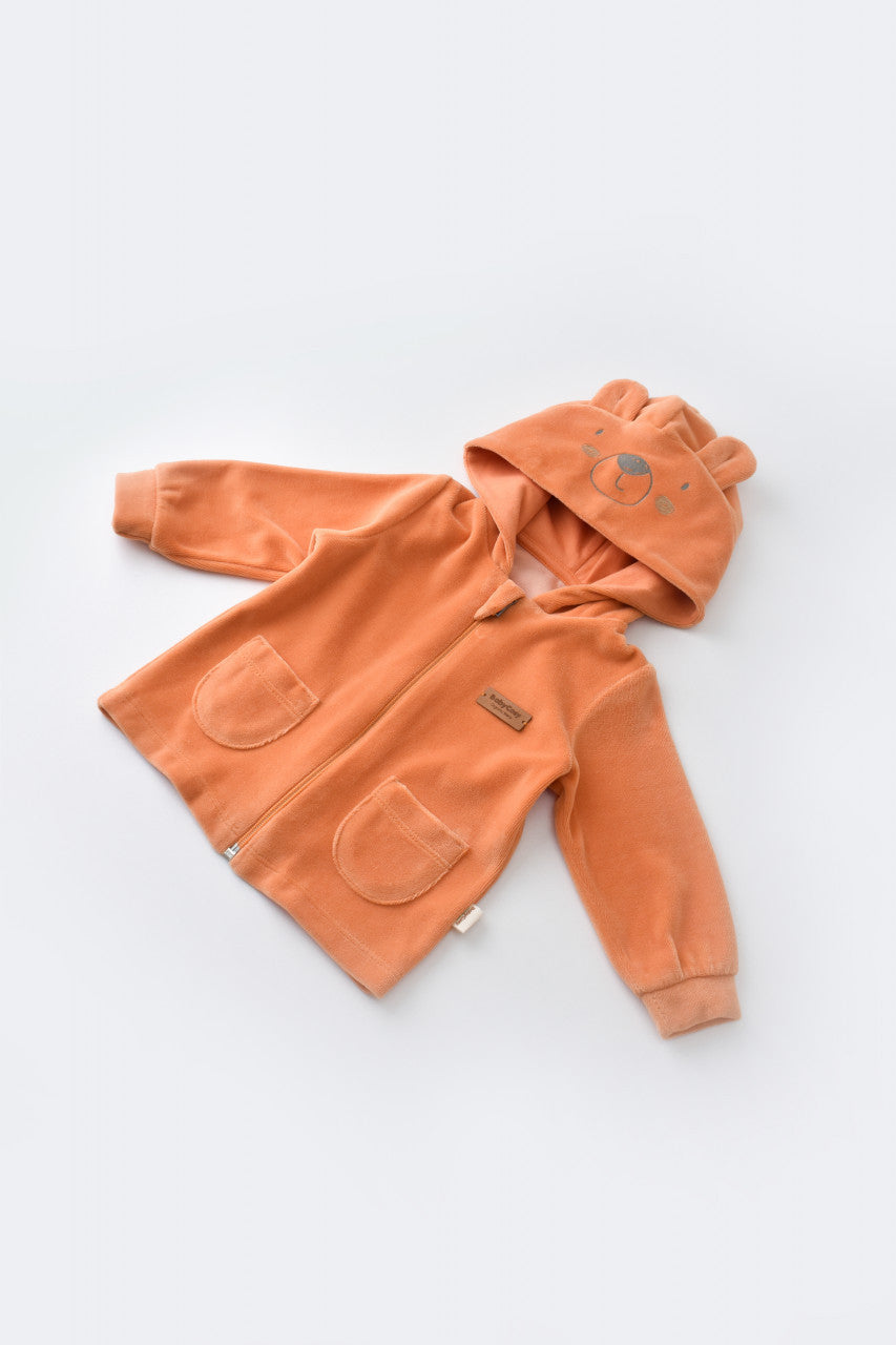Set Ursulet cu bluzita cu fermoar si gluga si pantaloni lungi din 80%bumbac organic si 20% poliester - , BabyCosy